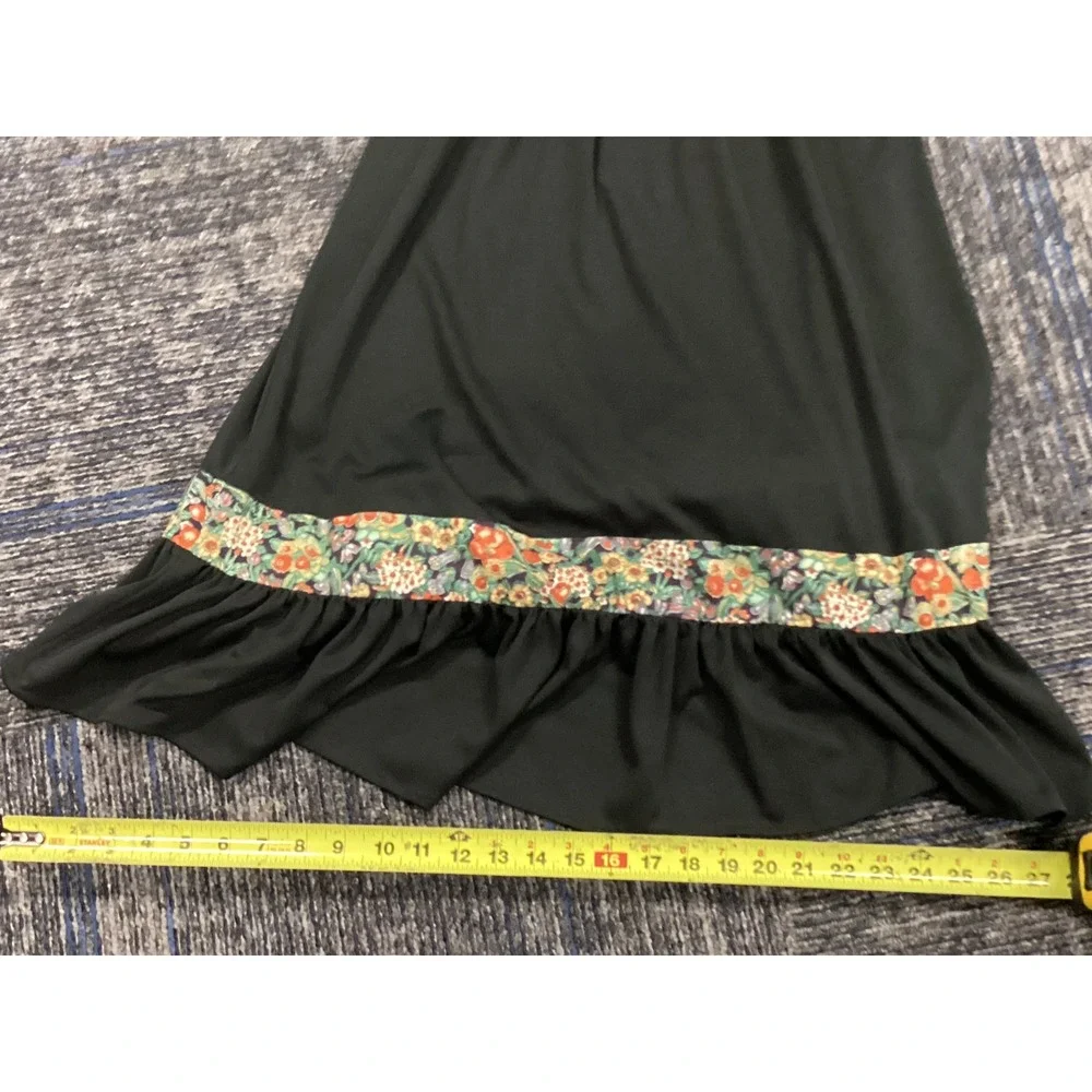 Vintage 70s Kids Black Floral Prairie Dress Lace Up Ruffle Hem Size 5